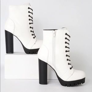 White Lace-Up Platform Boots